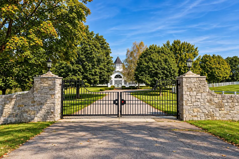 Estate gate and carriage house